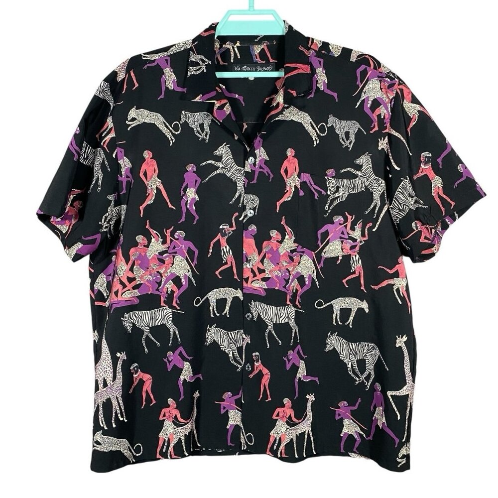 Via Ripatti Aloha Shirt Men's XL African Egyptian Tribal Ethnic All Over Print
